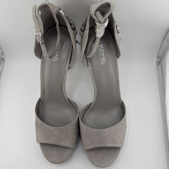 Michael Kors Patti Platform Soft Suede Leather Jewel Women's 10M Pearl Grey Heel - Picture 6 of 9